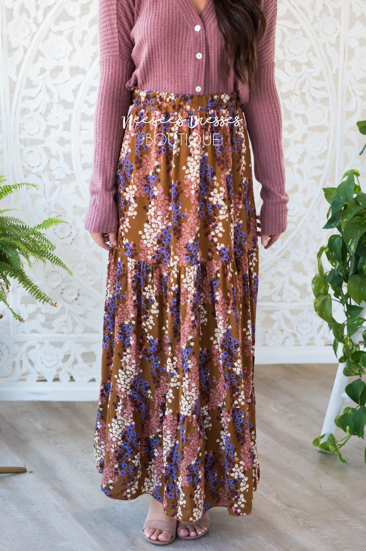 Flower Medley Tier Maxi Skirt Modest Dresses vendor-unknown 