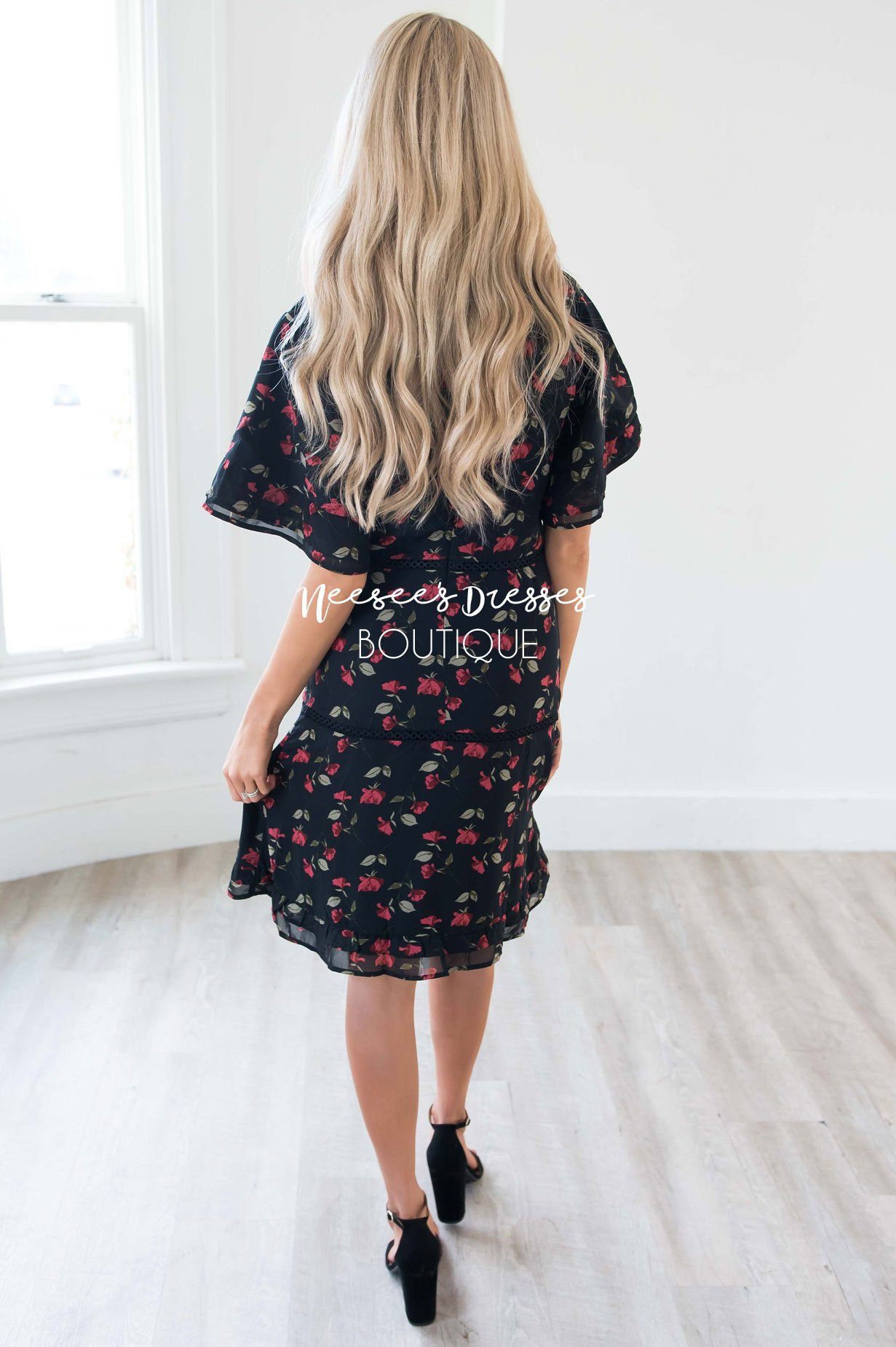 The Janessa Flutter Sleeve Floral Dress Modest Dresses vendor-unknown 