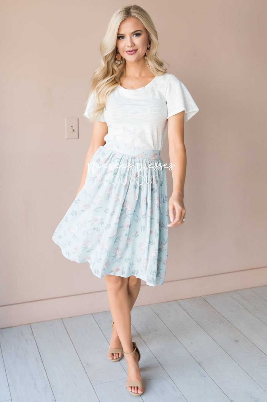Pastel Blue Floral Chiffon Skirt Skirts vendor-unknown 