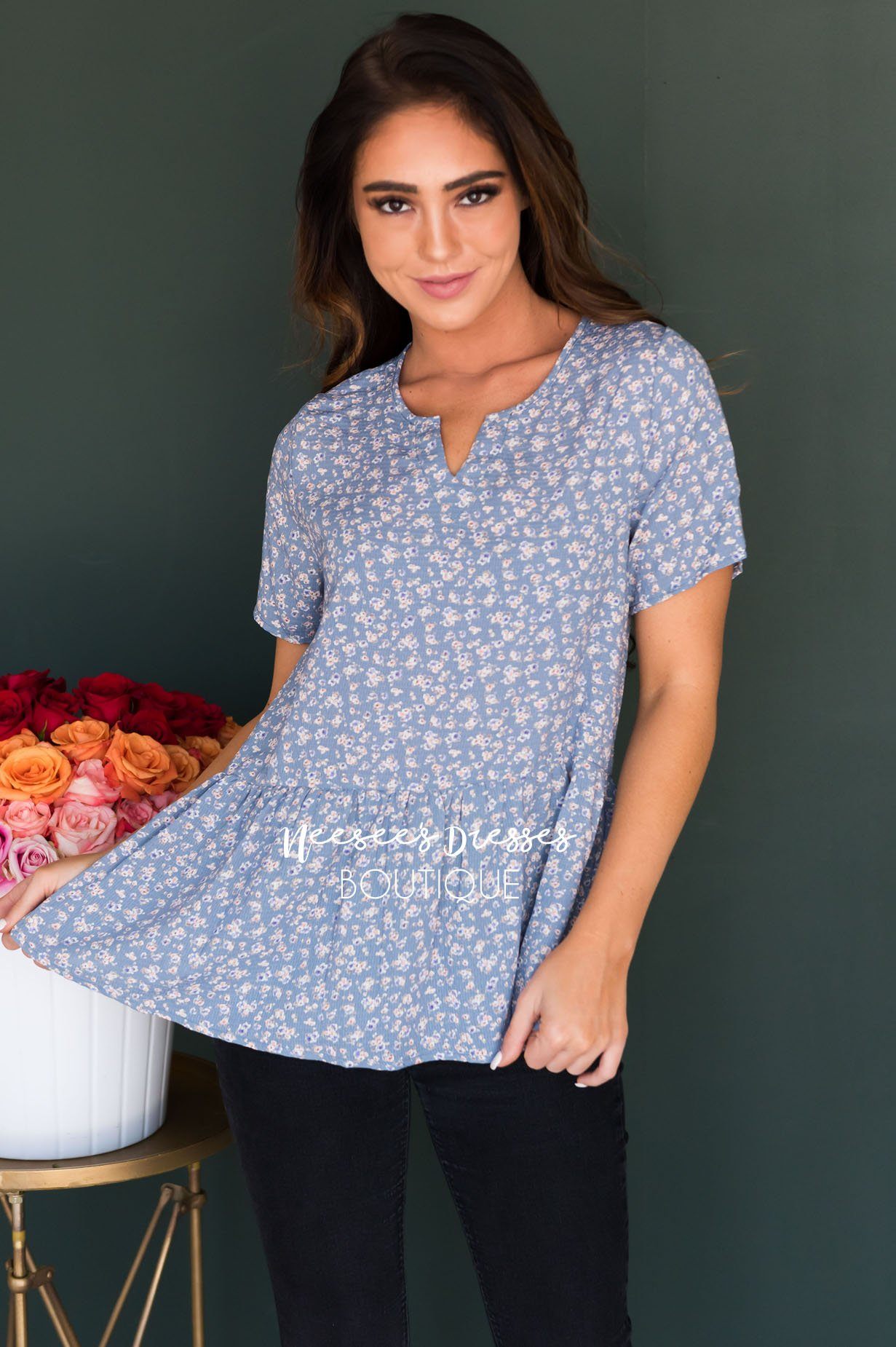 Follow Me Floral Peplum Blouse Modest Dresses vendor-unknown 