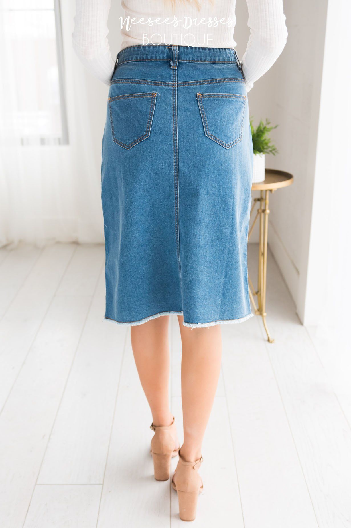 Follow Your Arrow Denim Skirt Modest Dresses vendor-unknown 