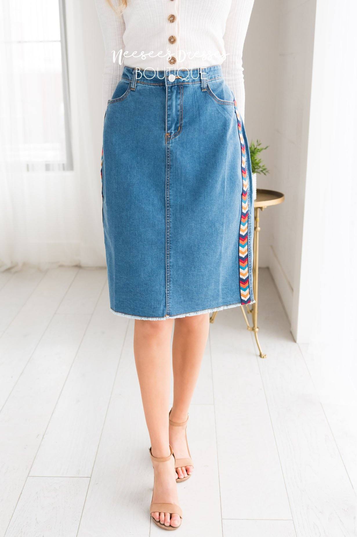 Follow Your Arrow Denim Skirt Modest Dresses vendor-unknown 