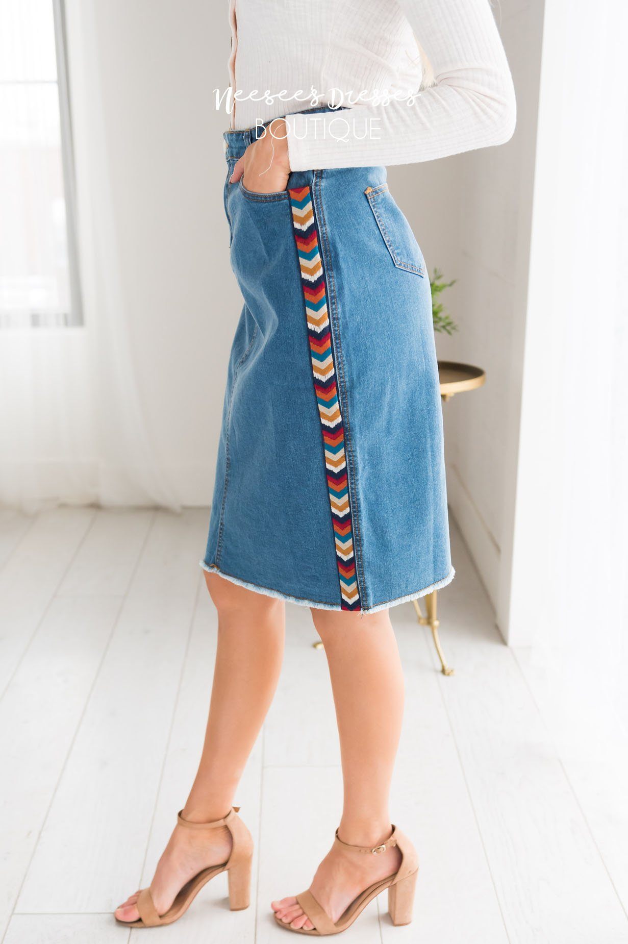 Follow Your Arrow Denim Skirt Modest Dresses vendor-unknown 