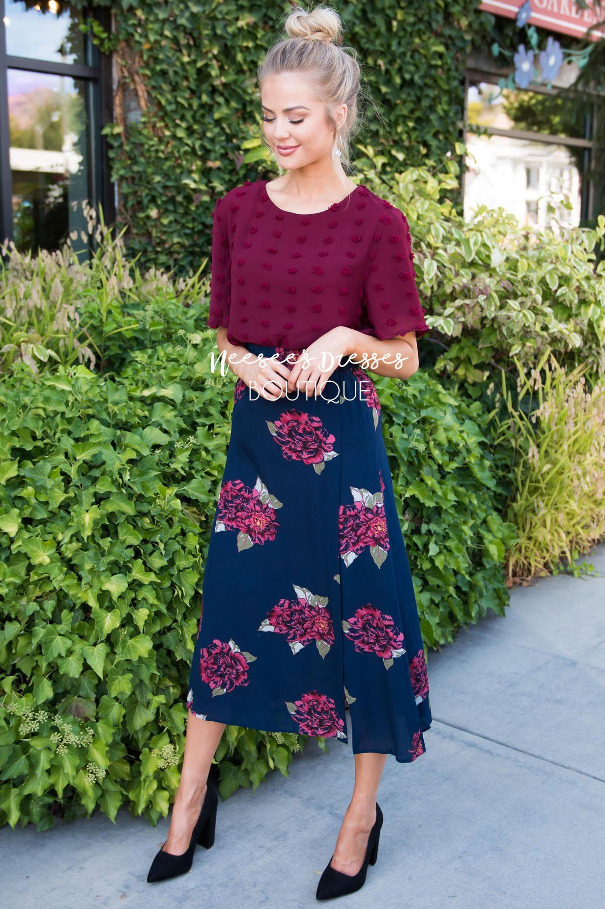 French Hydrangea Skirt Modest Dresses vendor-unknown 