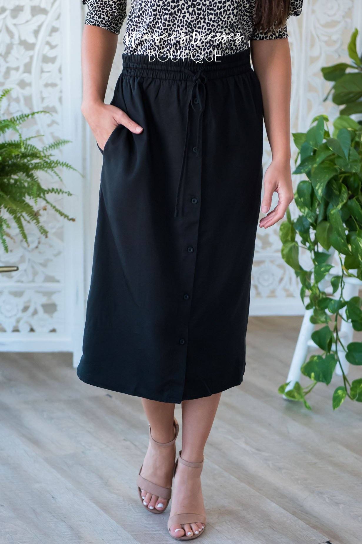 Full of Joy Button Detail Skirt Modest Dresses vendor-unknown 