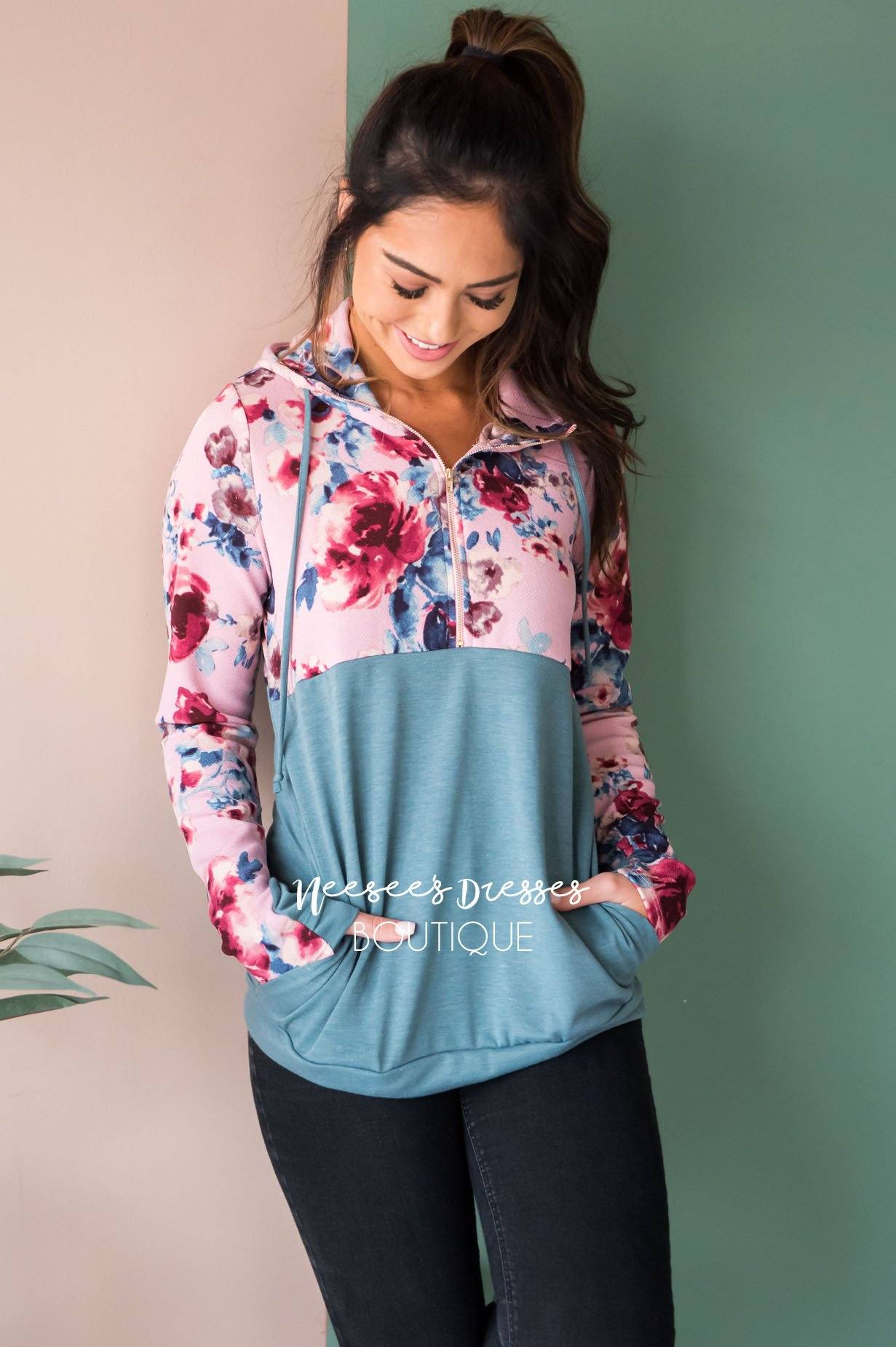 Fun and Fabulous Floral Hoodie Modest Dresses vendor-unknown 