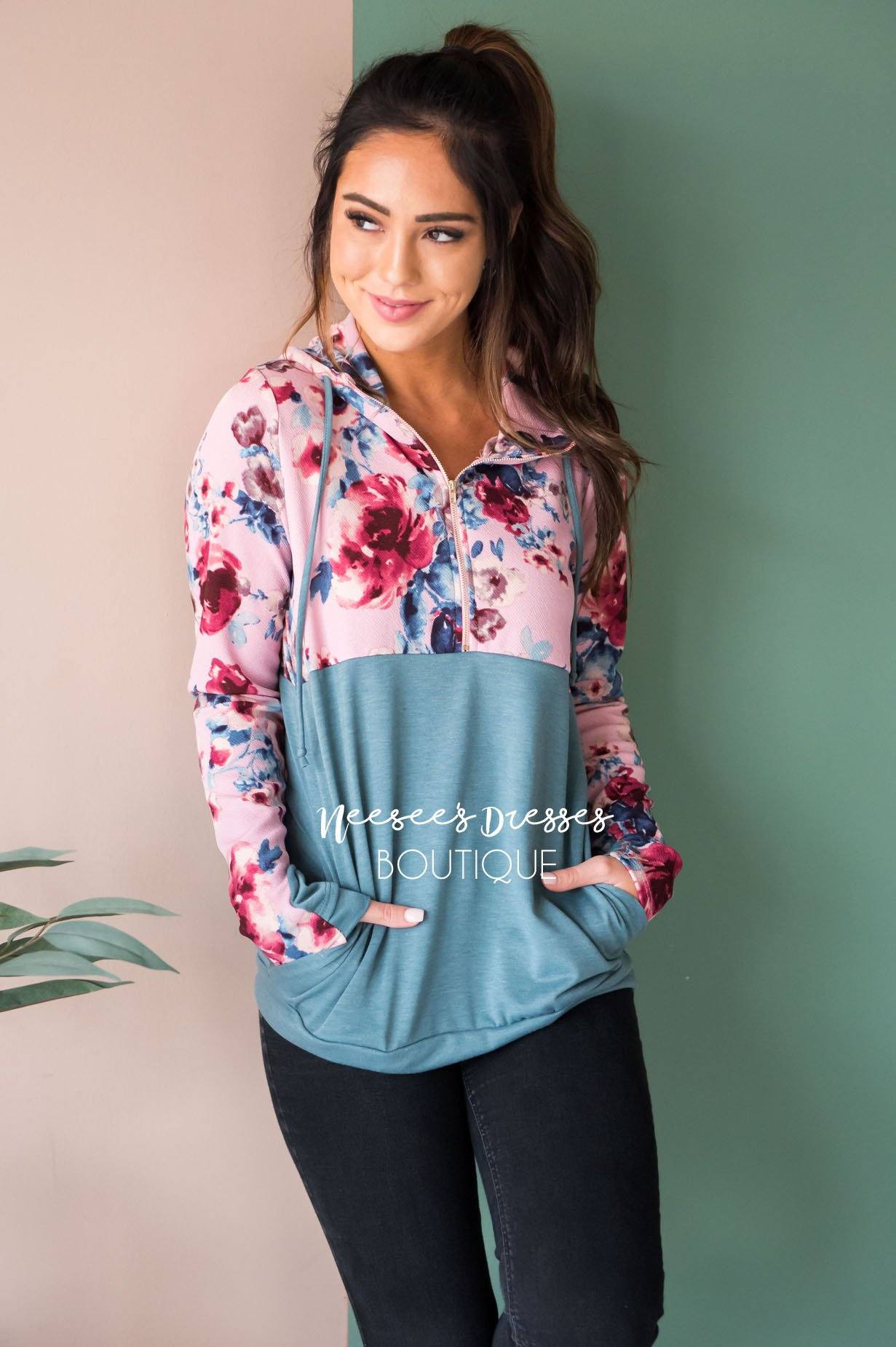 Fun and Fabulous Floral Hoodie Modest Dresses vendor-unknown 