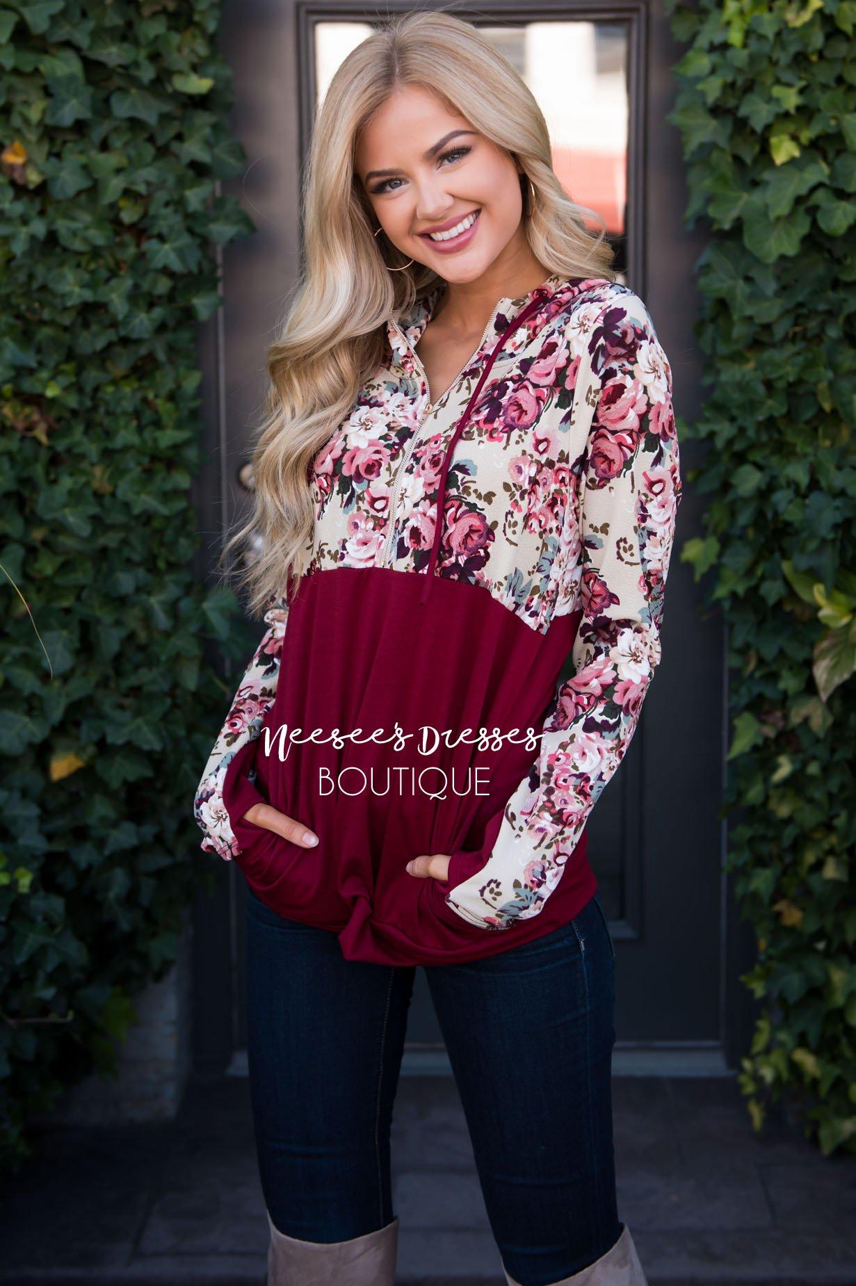 Fun and Fabulous Floral Hoodie Modest Dresses vendor-unknown 