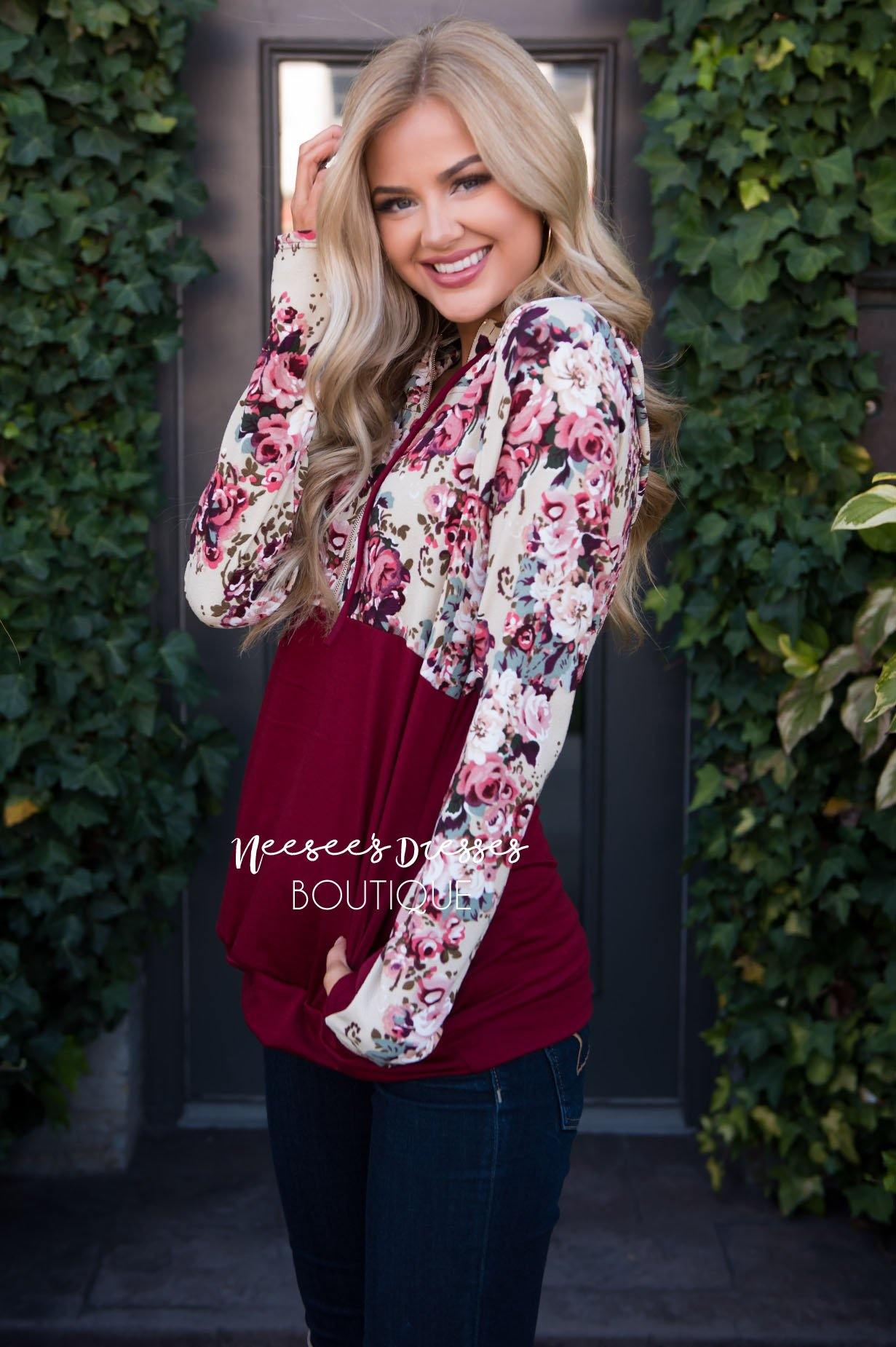 Fun and Fabulous Floral Hoodie Modest Dresses vendor-unknown 