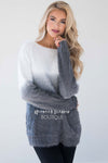 Dip-Dye Fuzzy Sweater Tops vendor-unknown