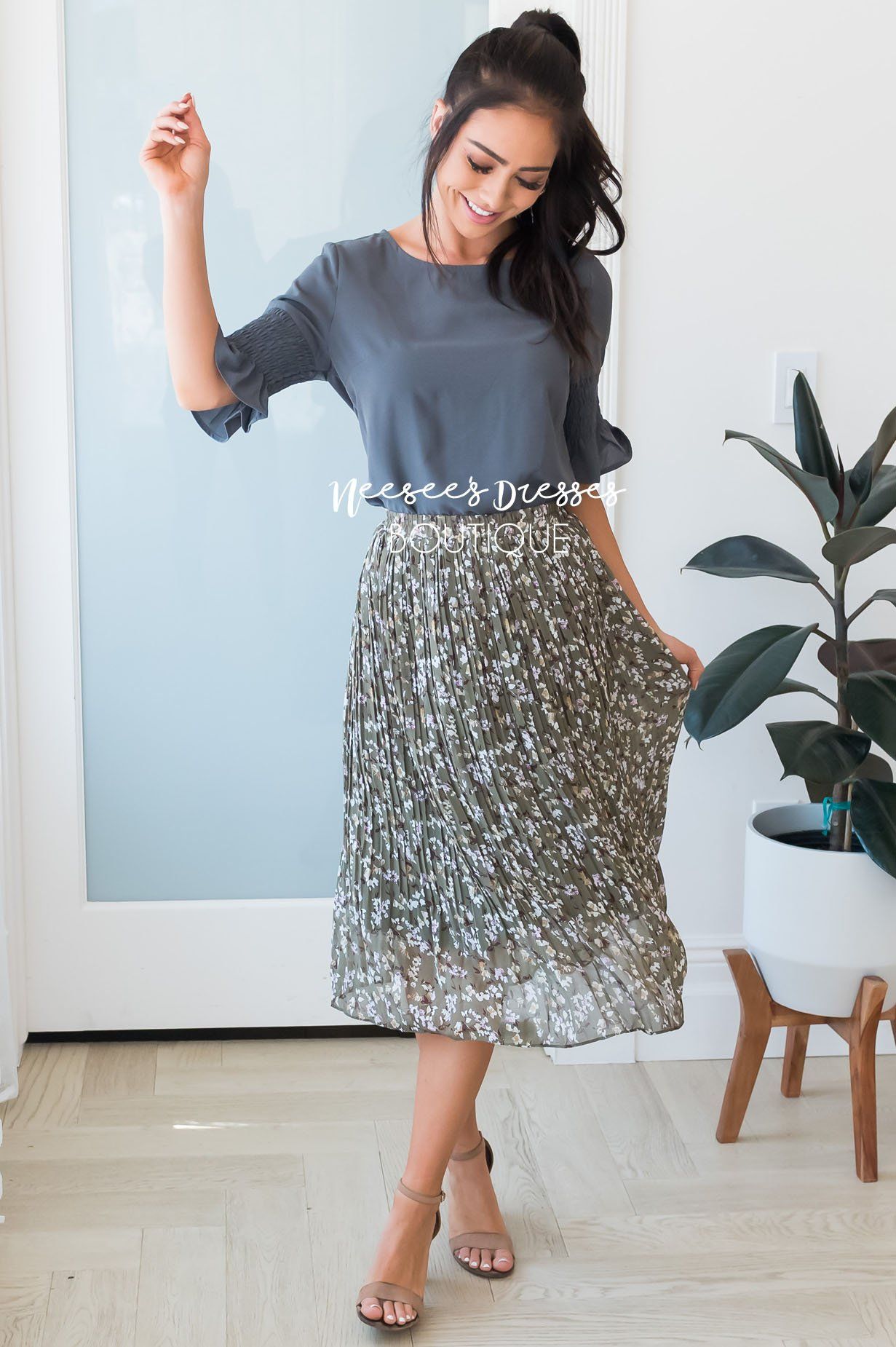 Something New Gathered Sleeve Top Modest Dresses vendor-unknown 