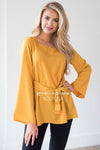 Bell Sleeve Tie Waist Blouse Tops vendor-unknown