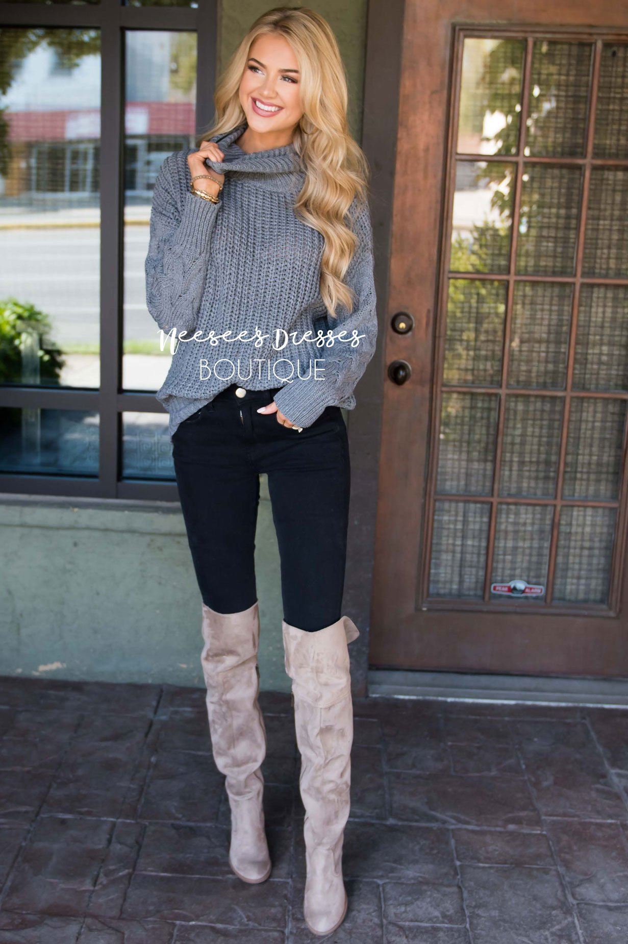 All Snowed In Cable-knit Turtleneck Sweater Tops vendor-unknown 