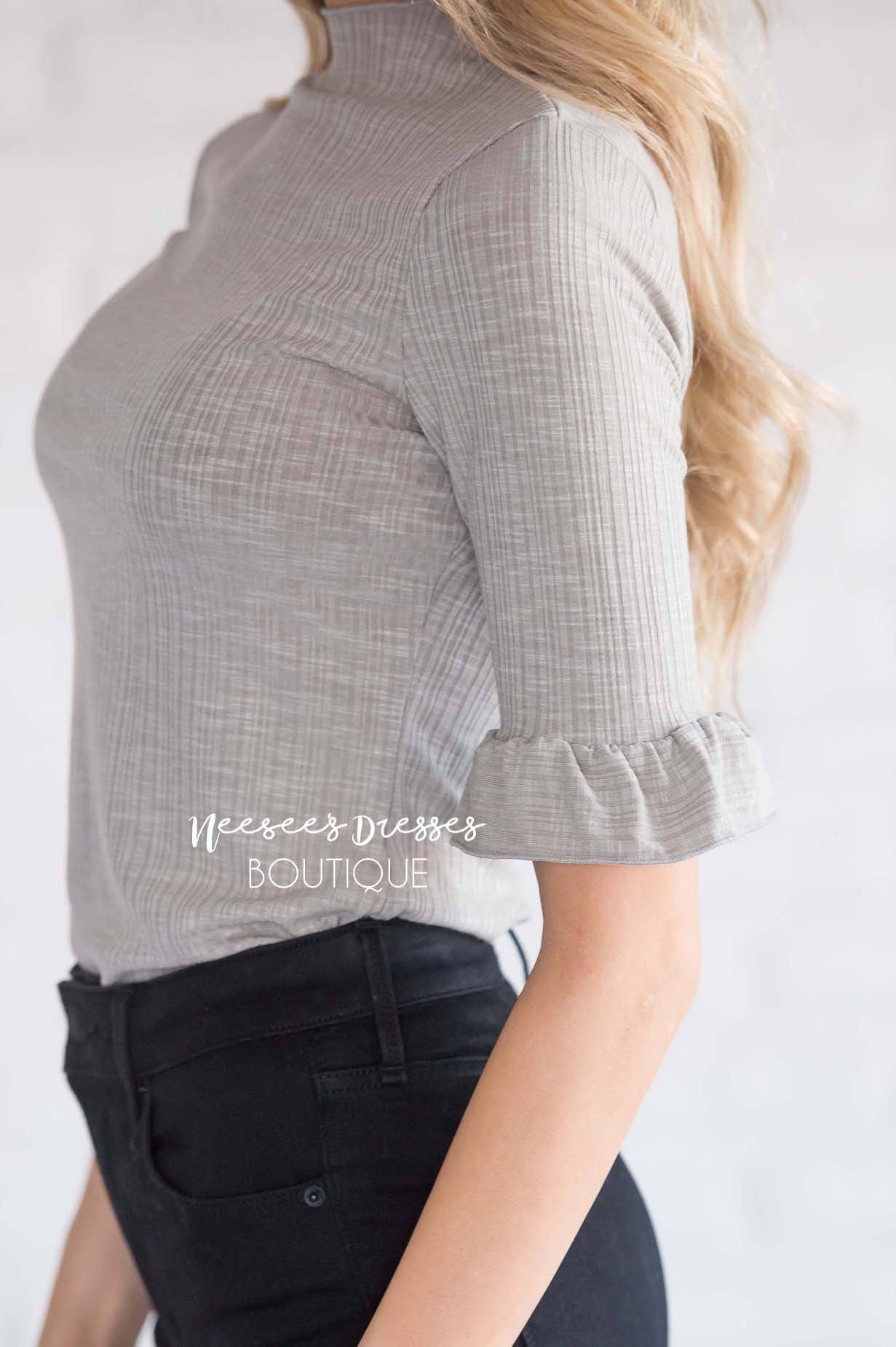 Ribbed High Neck Bell Sleeve Top Tops vendor-unknown 