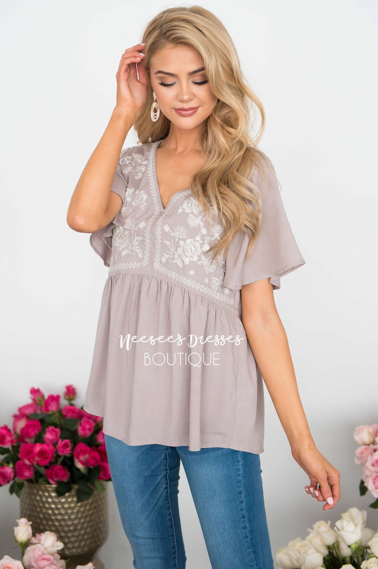 Delicate Embroidered Babydoll Blouse Tops vendor-unknown 