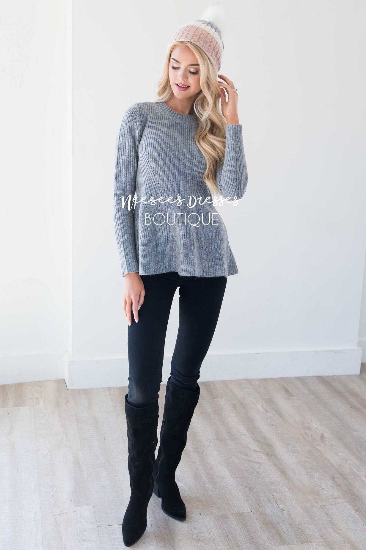 Fit And Flare Knit Sweater Tops vendor-unknown 