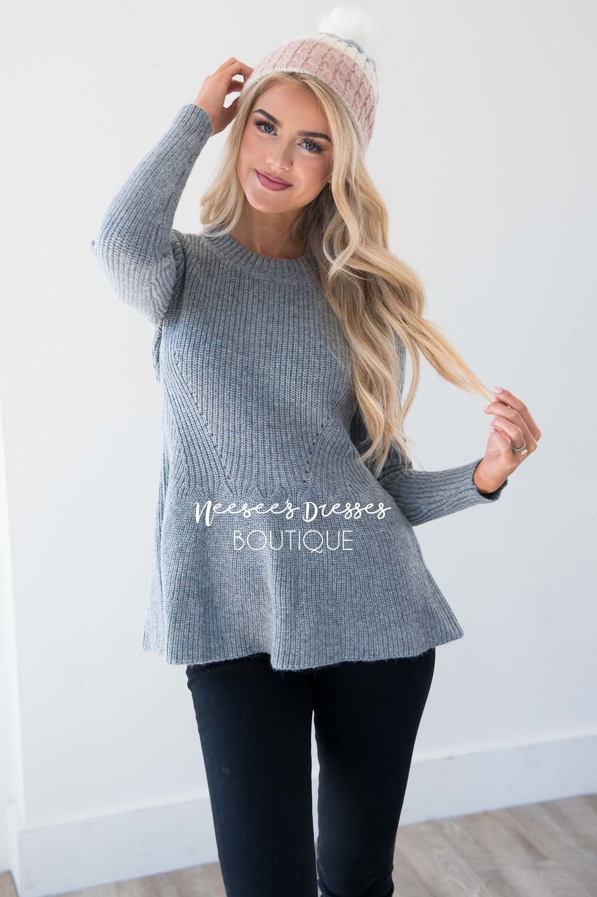 Fit And Flare Knit Sweater Tops vendor-unknown 