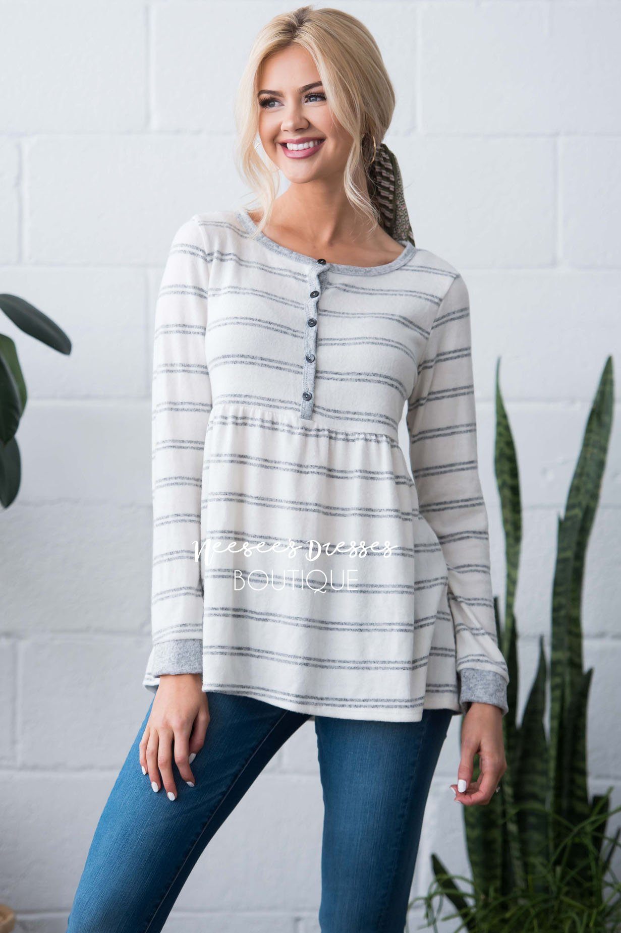 Casual Striped Button Front Top Tops vendor-unknown 