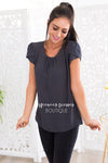 Charcoal Chiffon Tulip Sleeve Top Tops vendor-unknown