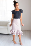 Striped Asymmetric Ruffle Hem Pencil Skirt Skirts vendor-unknown