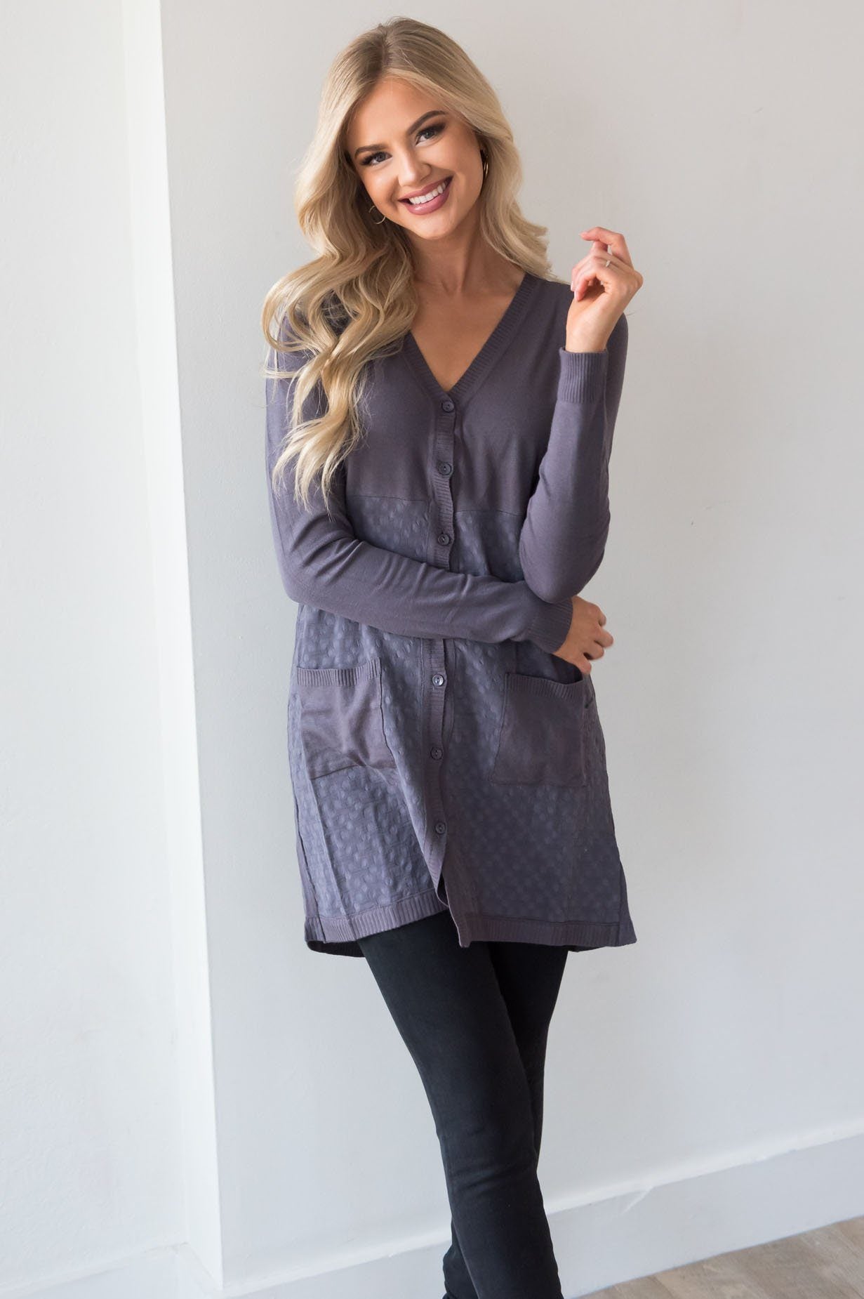Grey Skies Ahead Modest Cardigan Tops vendor-unknown 
