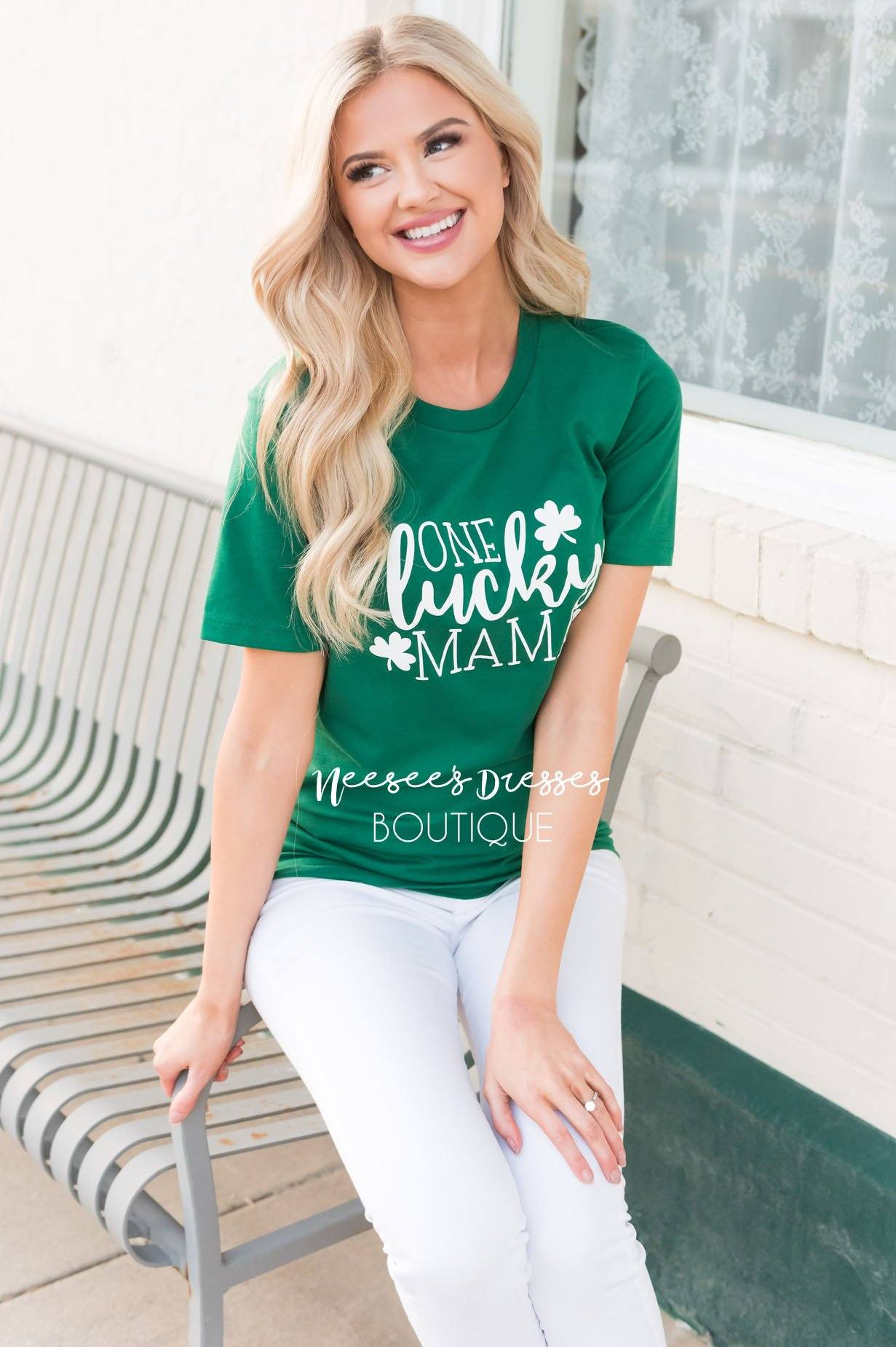 One Lucky Mama Modest Tee Tops vendor-unknown 