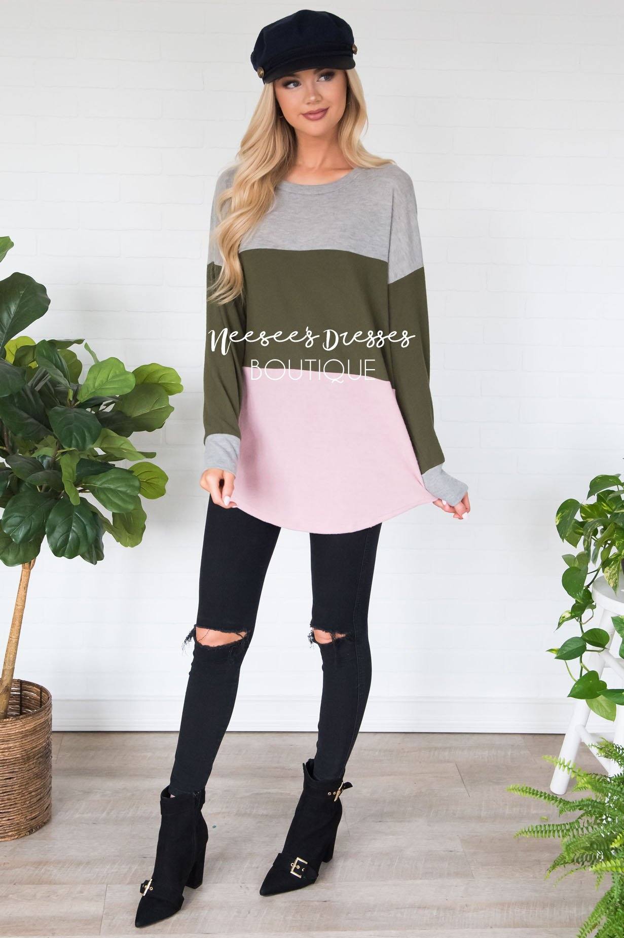 Darling Be Mine Color Block Sweater Modest Dresses vendor-unknown 