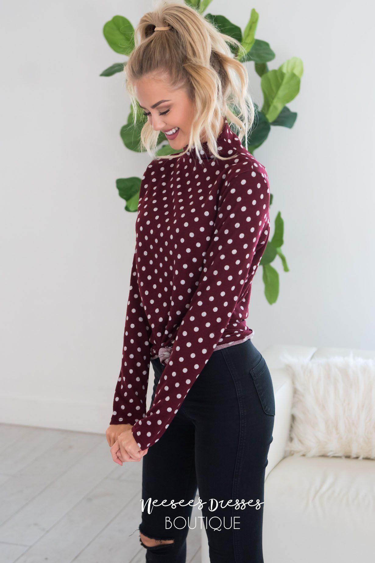 Happy Times Polka Dot Sweater Modest Dresses vendor-unknown 