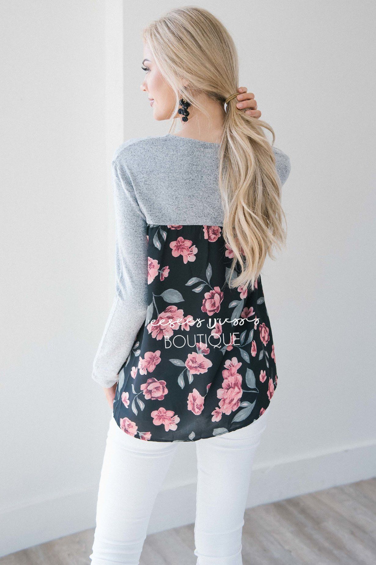 The Camellia Floral Contrast Back Top Tops vendor-unknown 