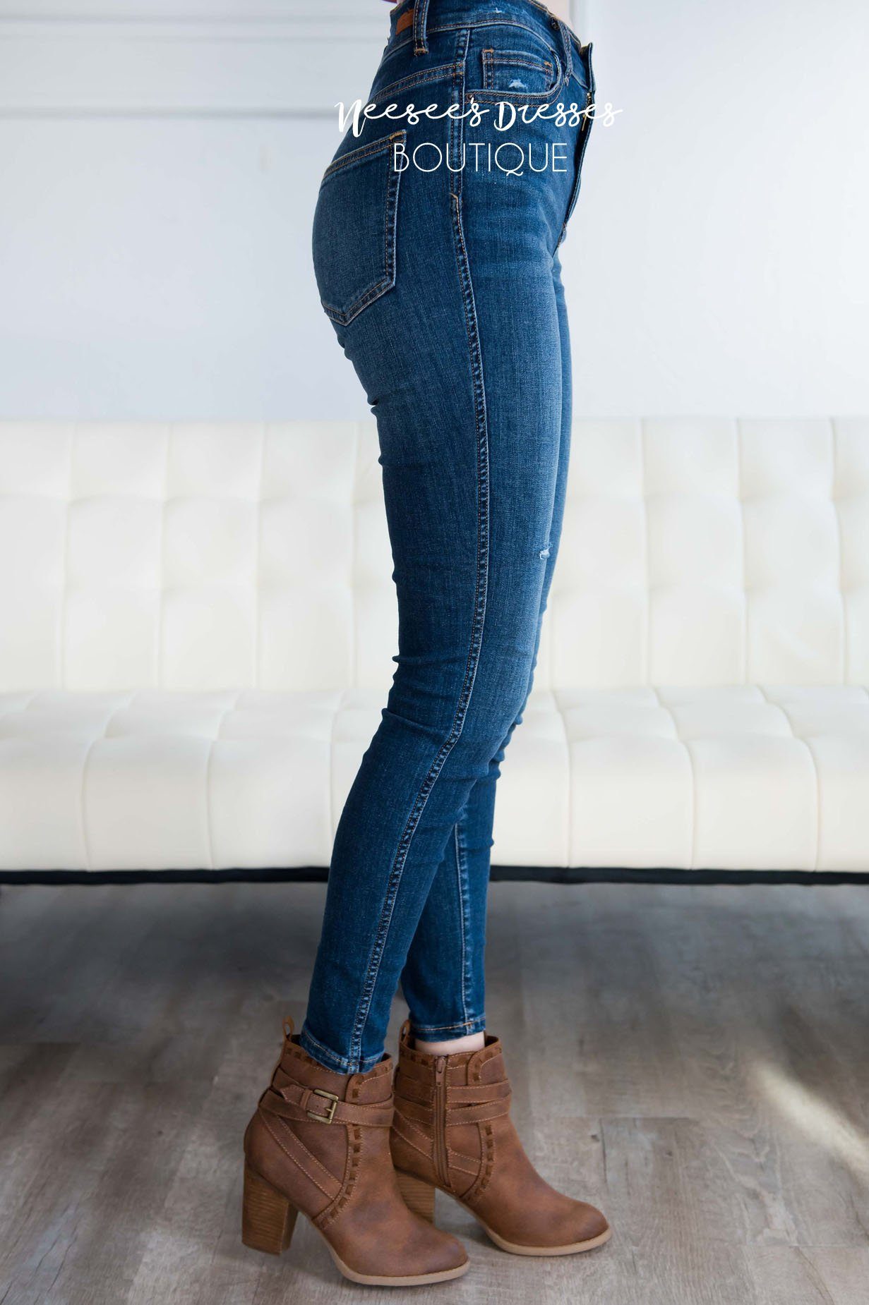 High Rise Medium Dark Wash Skinny Jean Tops vendor-unknown 
