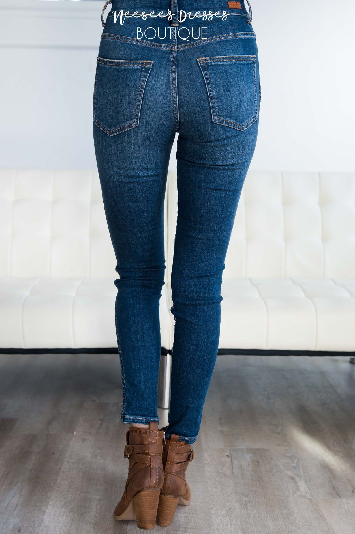 High Rise Medium Dark Wash Skinny Jean Tops vendor-unknown 
