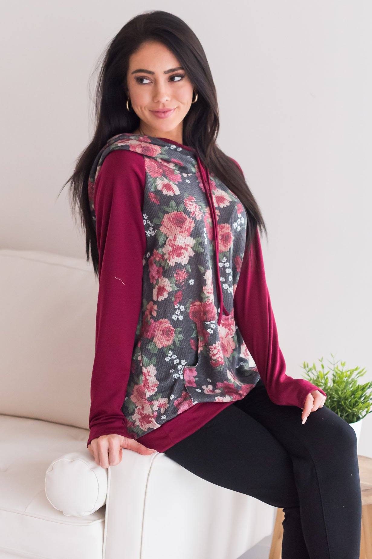 Feeling Floral Modest Hoodie Modest Dresses vendor-unknown 