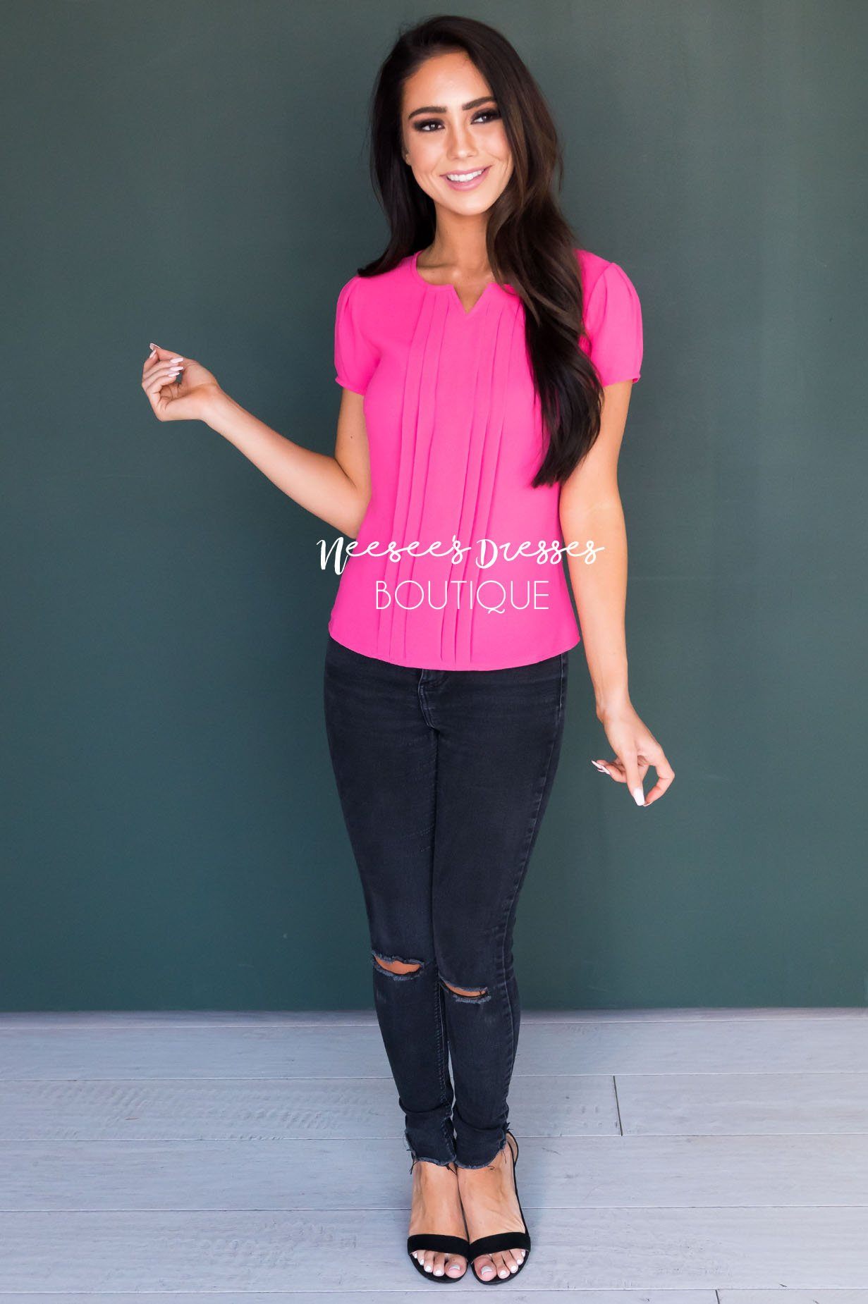 Hot Pink Chiffon Top Tops vendor-unknown 