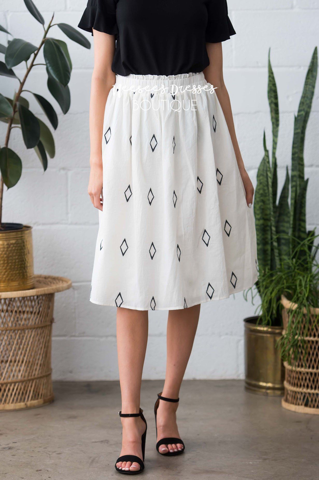 Diamond Print Smocked Waist Skirt Skirts vendor-unknown 