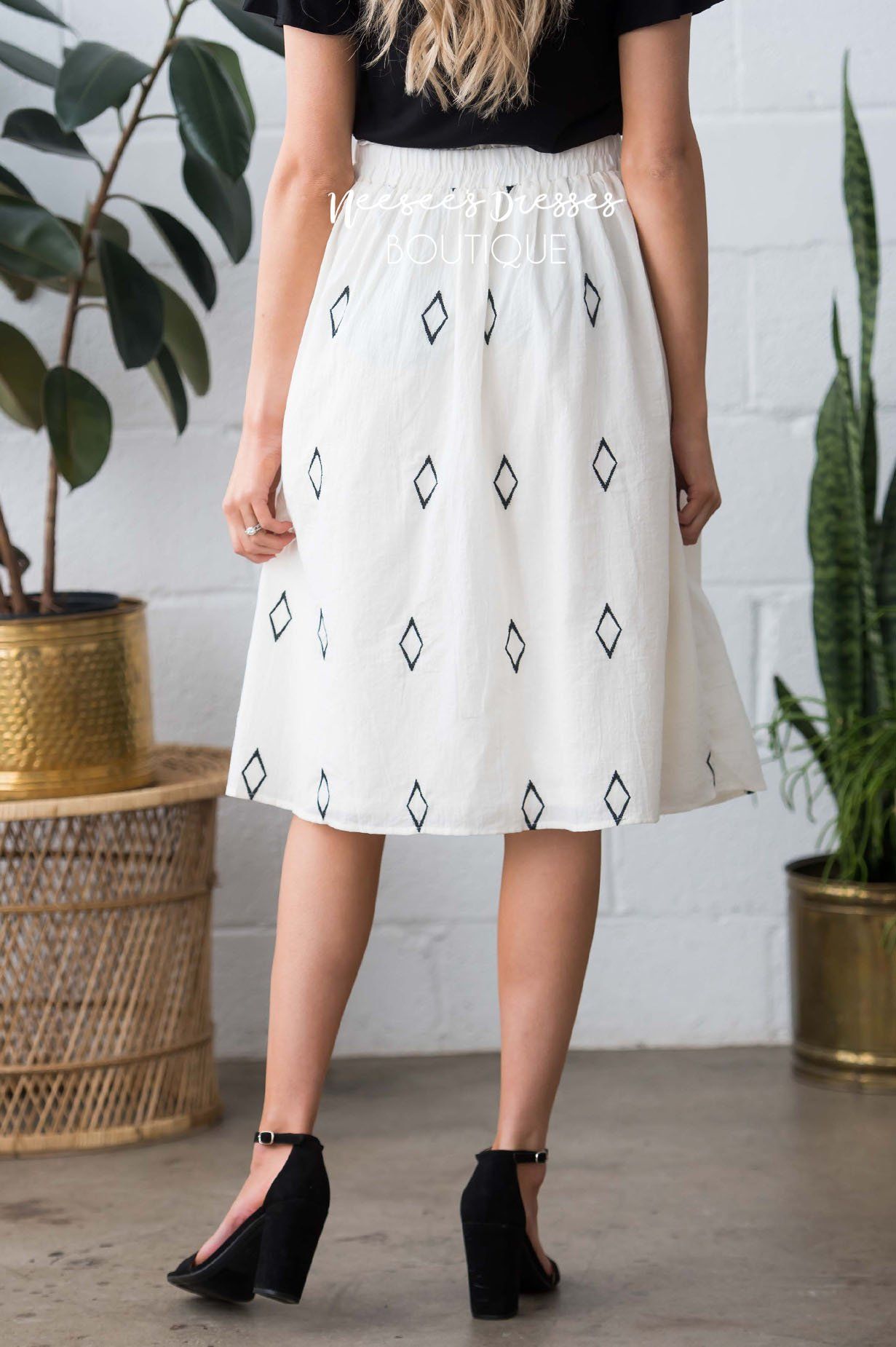 Diamond Print Smocked Waist Skirt Skirts vendor-unknown 