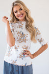Floral Print Merrow Detailed Top Tops vendor-unknown
