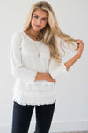 Ivory Fringe Trim Sweater Tops vendor-unknown