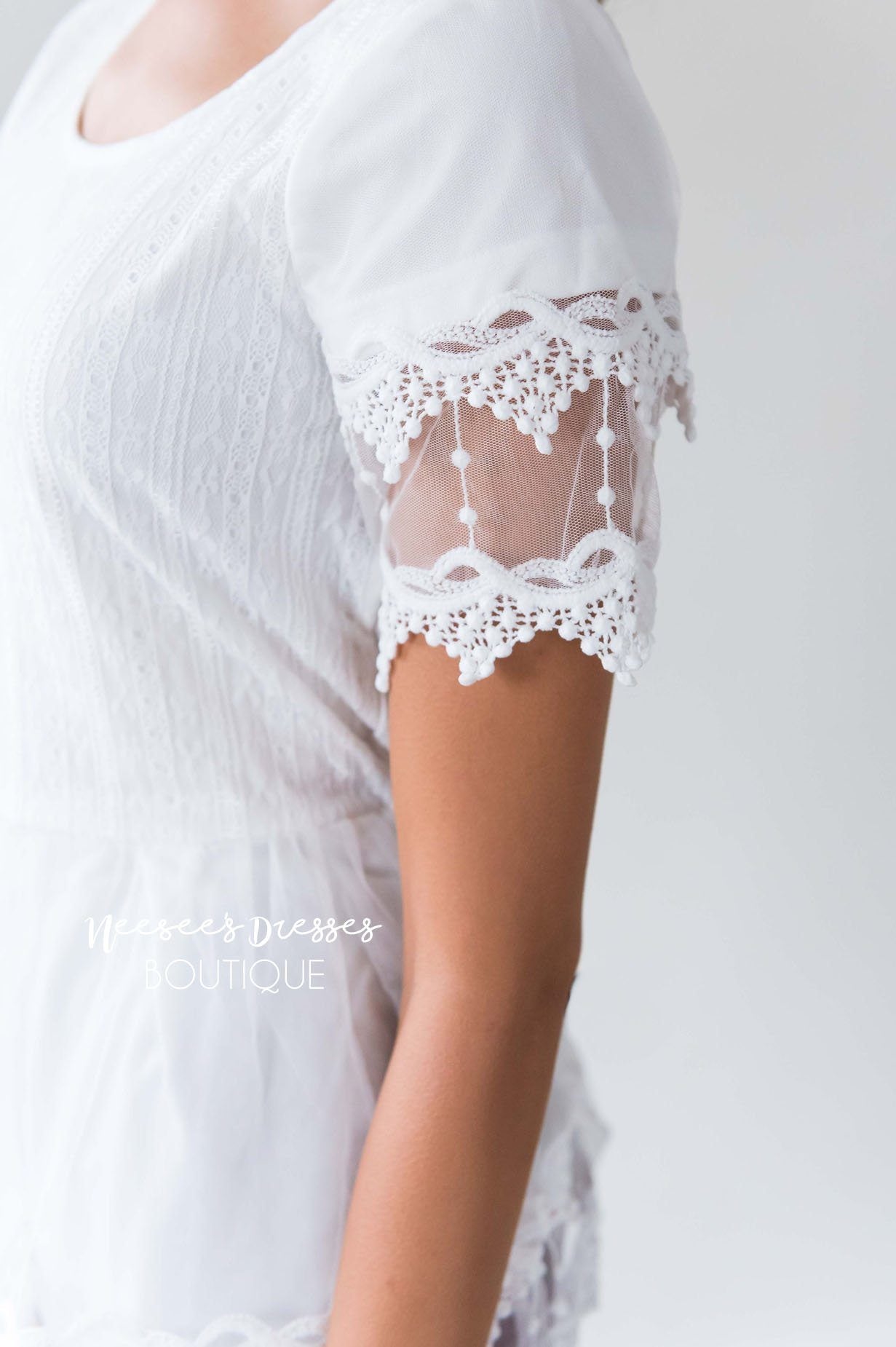 Scallop Lace Tulle Peplum Blouse Tops vendor-unknown 