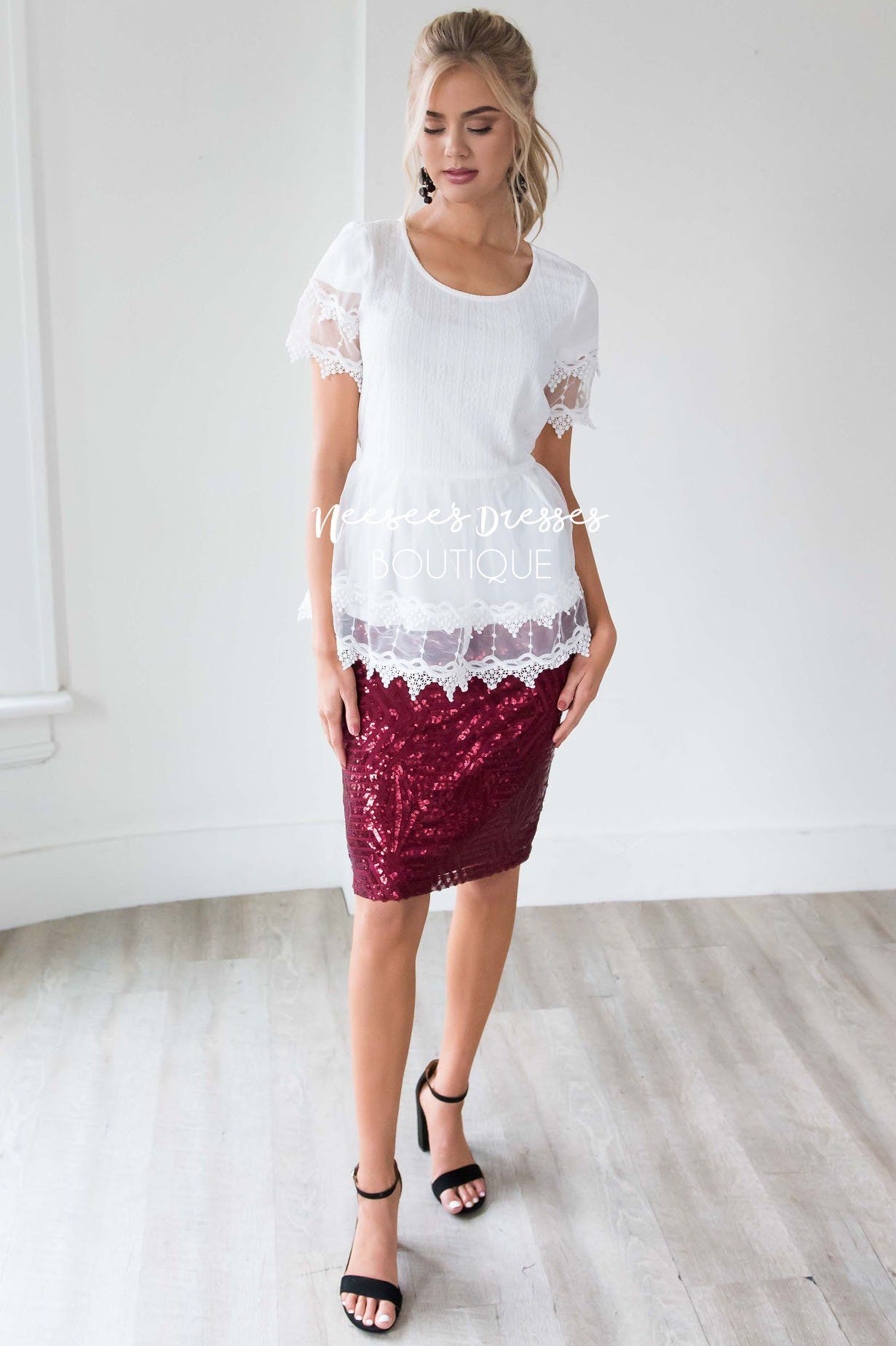 Scallop Lace Tulle Peplum Blouse Tops vendor-unknown 
