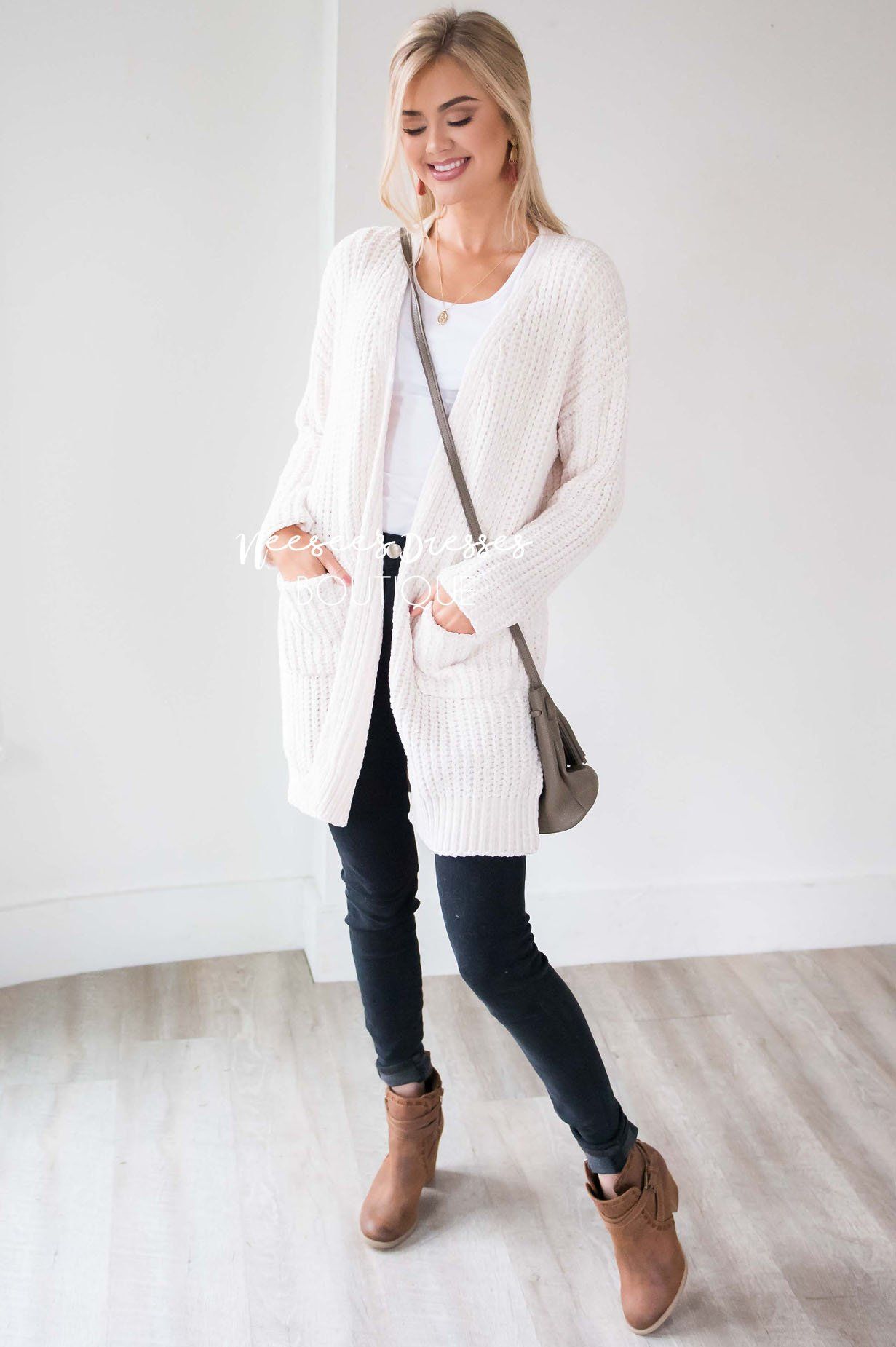 Open Front Chenille Knit Cardigan Tops vendor-unknown 