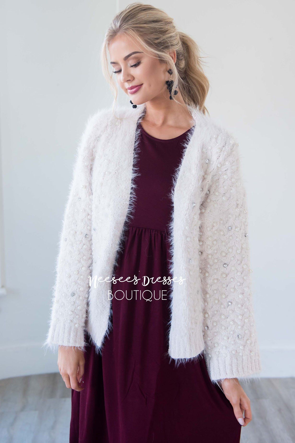 The Sirita Rhinestone & Pearl Cardigan Tops vendor-unknown 