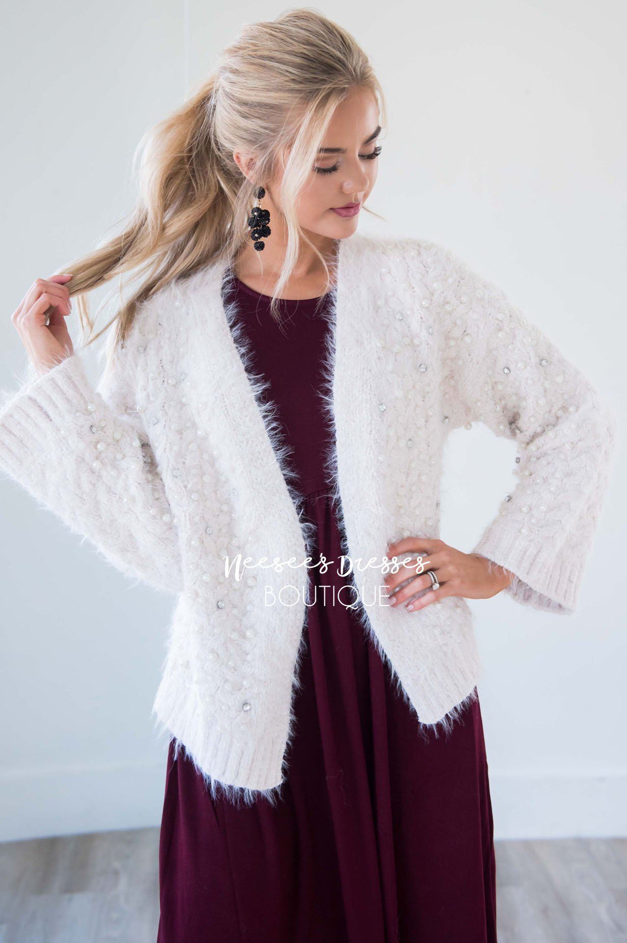 The Sirita Rhinestone & Pearl Cardigan Tops vendor-unknown 