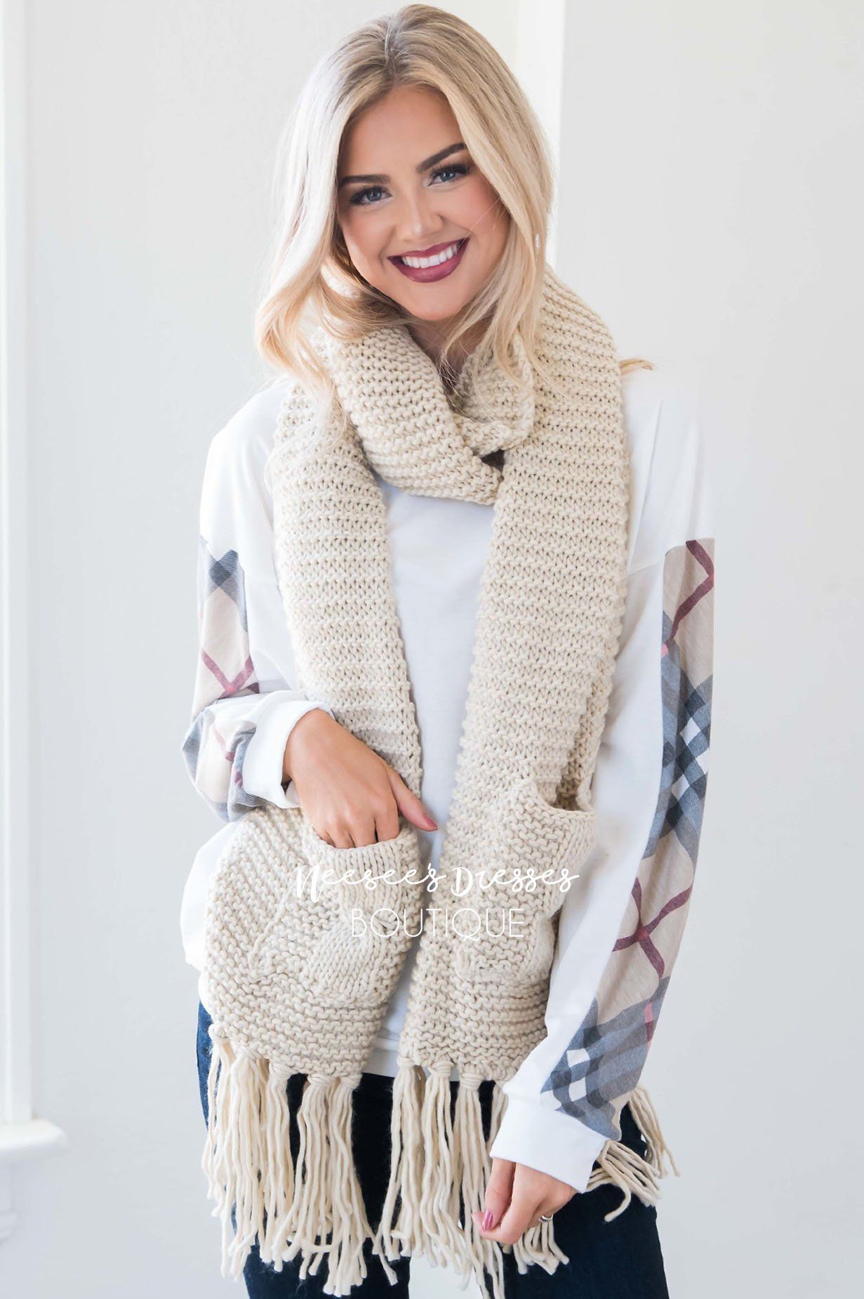 Fireside Flair Plaid Sleeve Sweater Tops vendor-unknown 