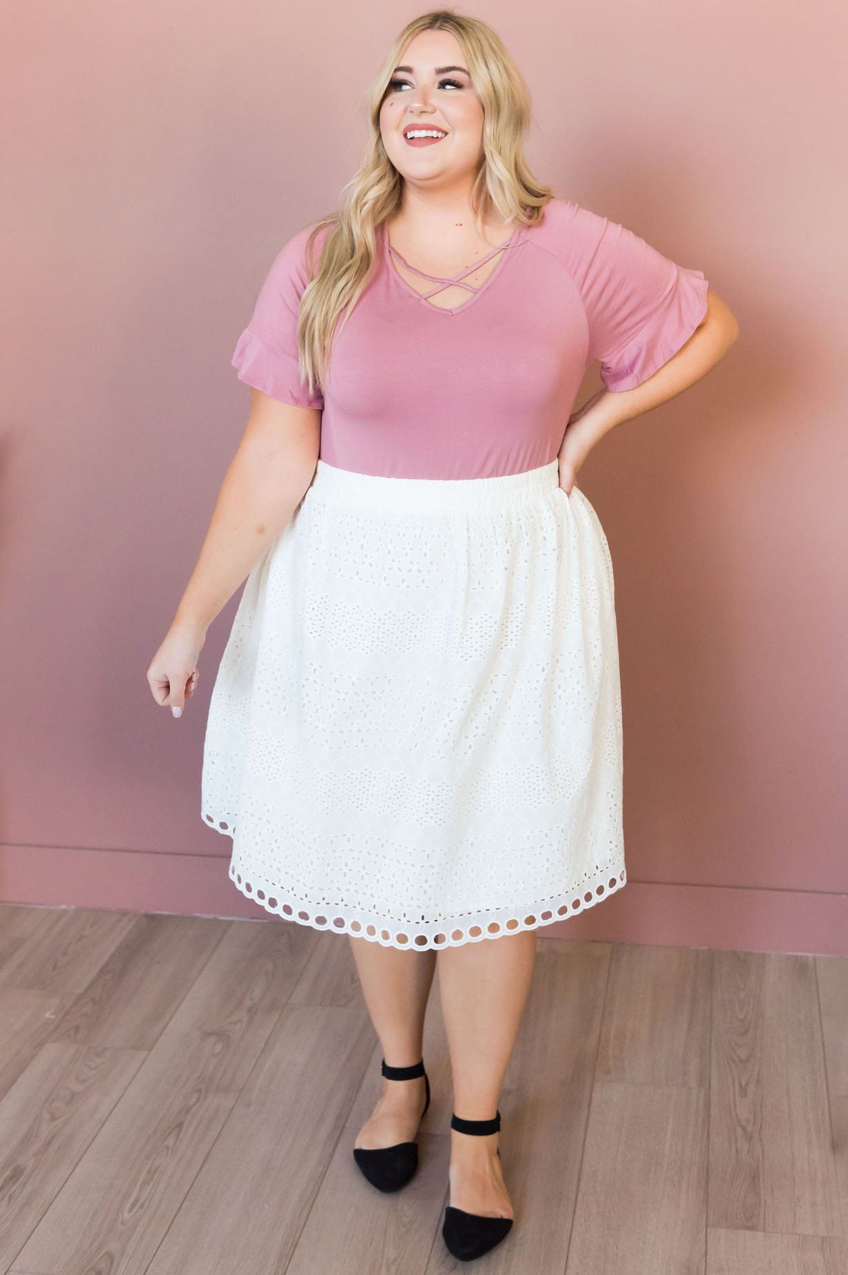 Always Happy Eyelet Skirt Skirts vendor-unknown 