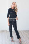 Black Pinstripe Linen Jumpsuit Modest Dresses vendor-unknown