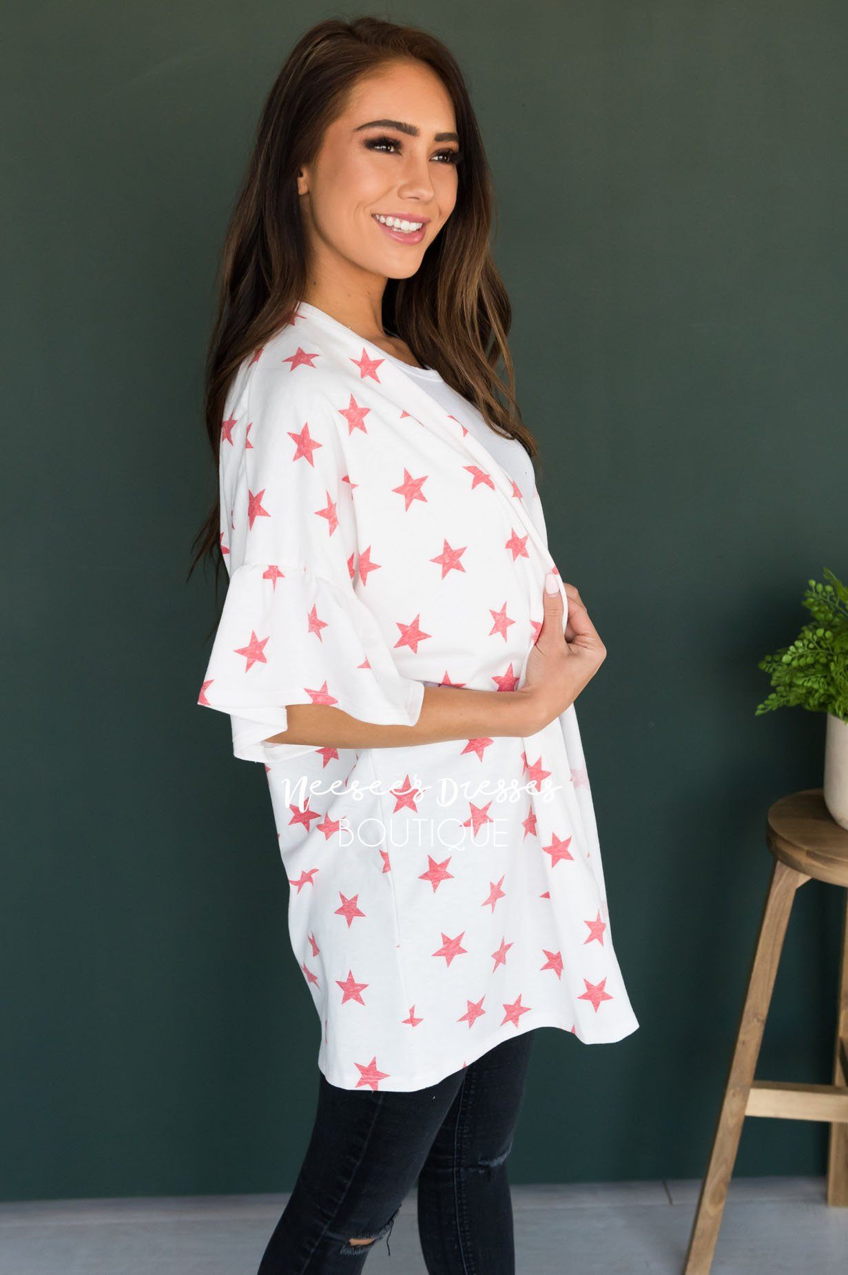 Star Spangled Modest Kimono Tops vendor-unknown 
