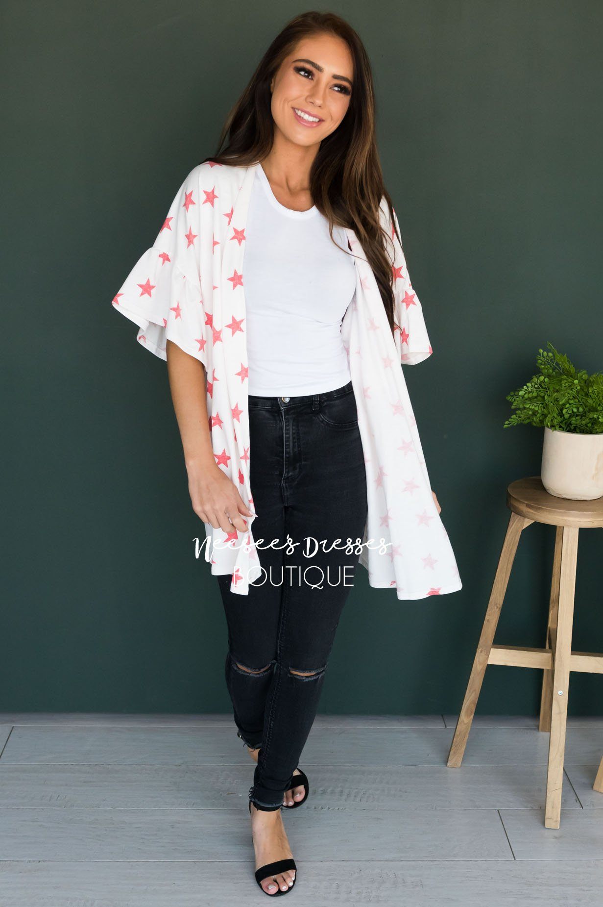 Star Spangled Modest Kimono Tops vendor-unknown 
