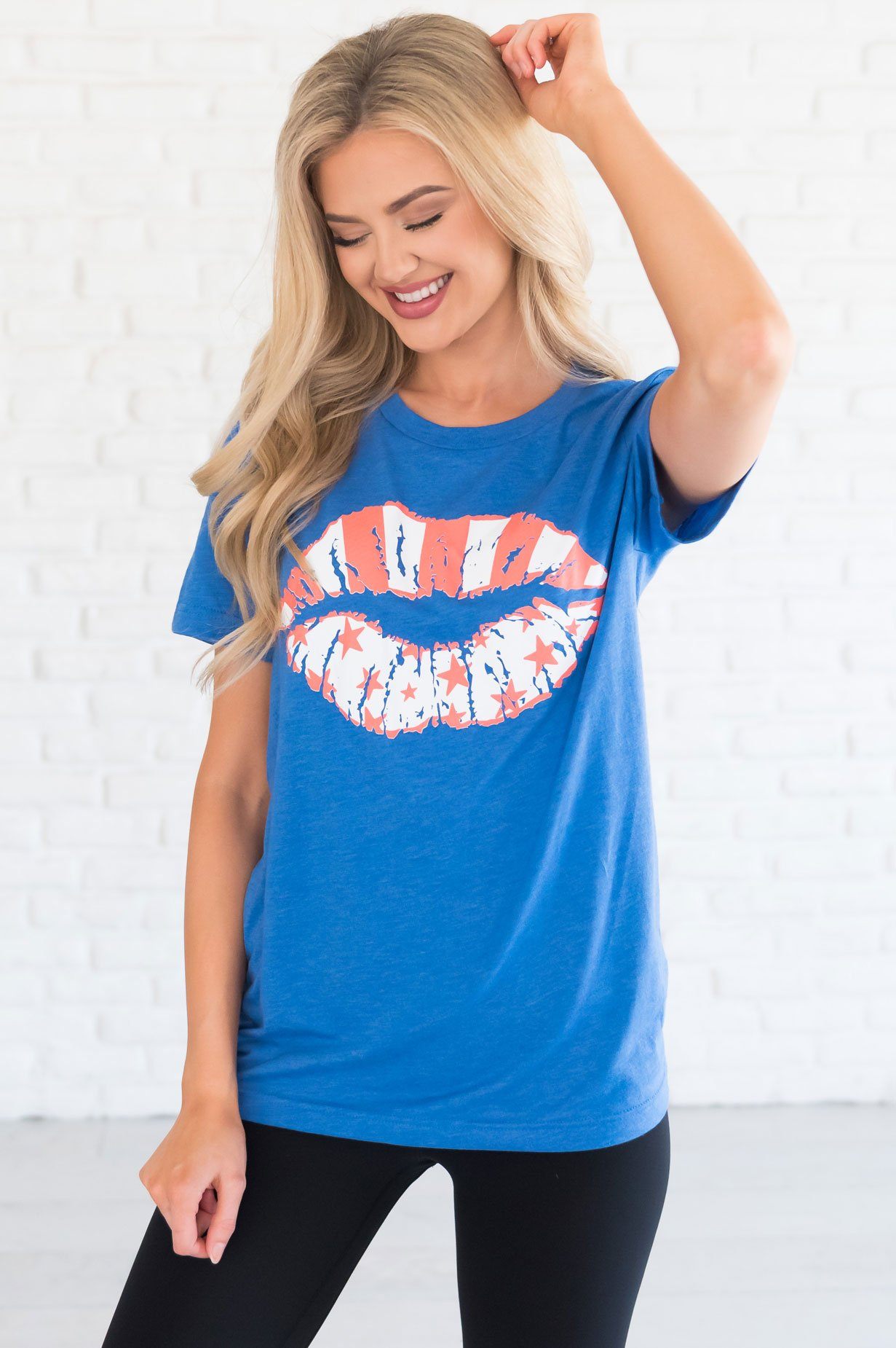 Stars & Stripes Lips Graphic Tee Modest Dresses vendor-unknown 