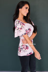 Polka Dot Floral Bell Sleeve Top Tops vendor-unknown