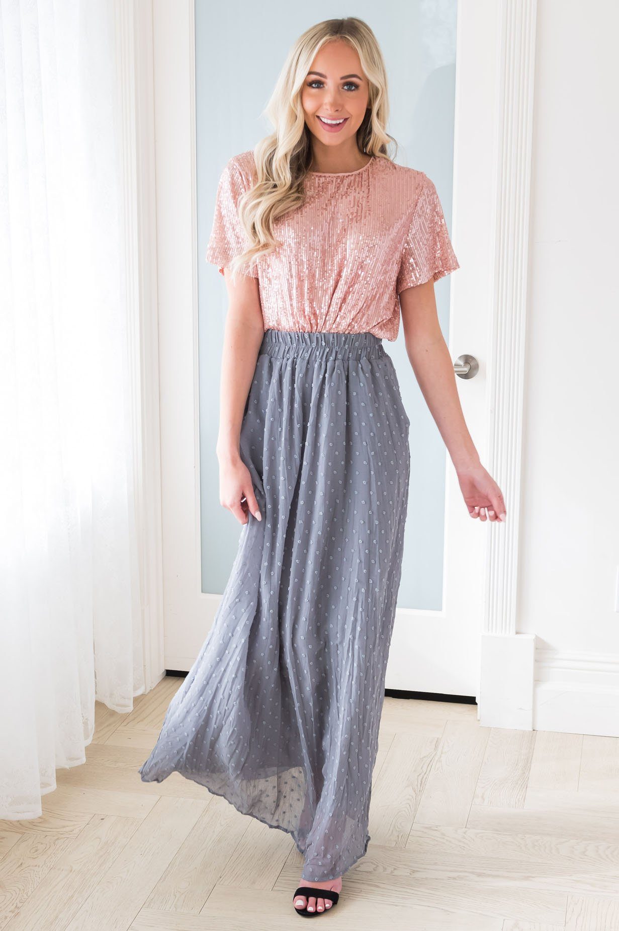 Spring Garden Swiss Dot Skirt Modest Dresses vendor-unknown 